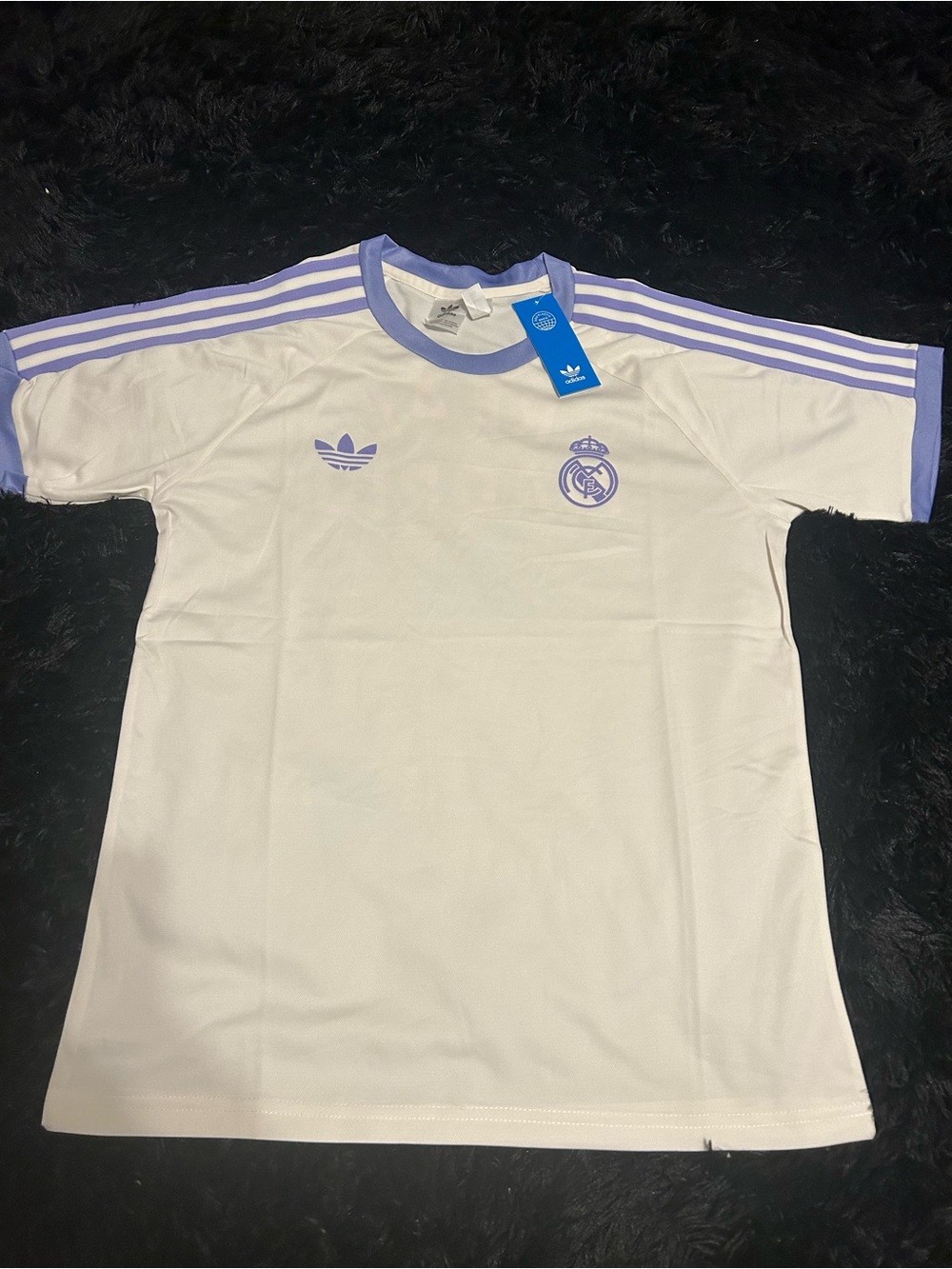 adidas White and Lavender Real Madrid Short Sleeve Tee